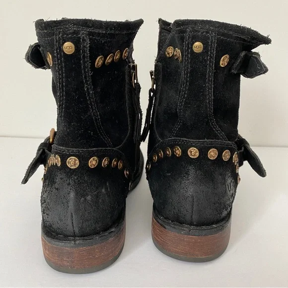 UGG Fabrizia Black Suede Studded Moto Boots 7.5 - Picture 5 of 11